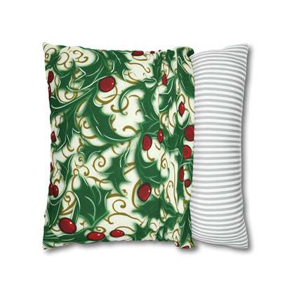 Holiday Elegance: Christmas Holly Swirls Design - Spun Polyester Square Pillow Case