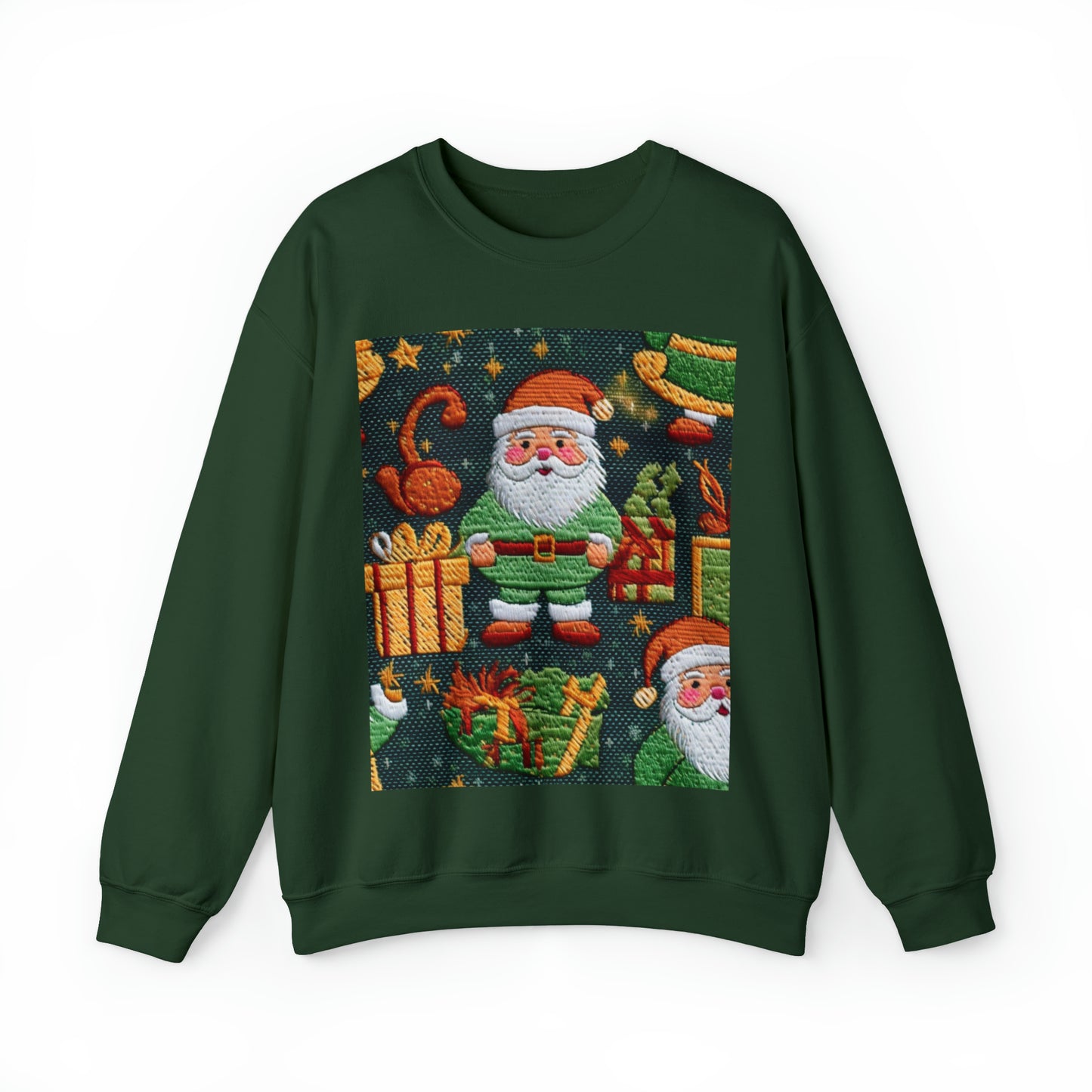 Christmas Santa Claus - Embroidered Presents - Festive Winter Wonderland - Deck the Halls Design - Unisex Heavy Blend™ Crewneck Sweatshirt