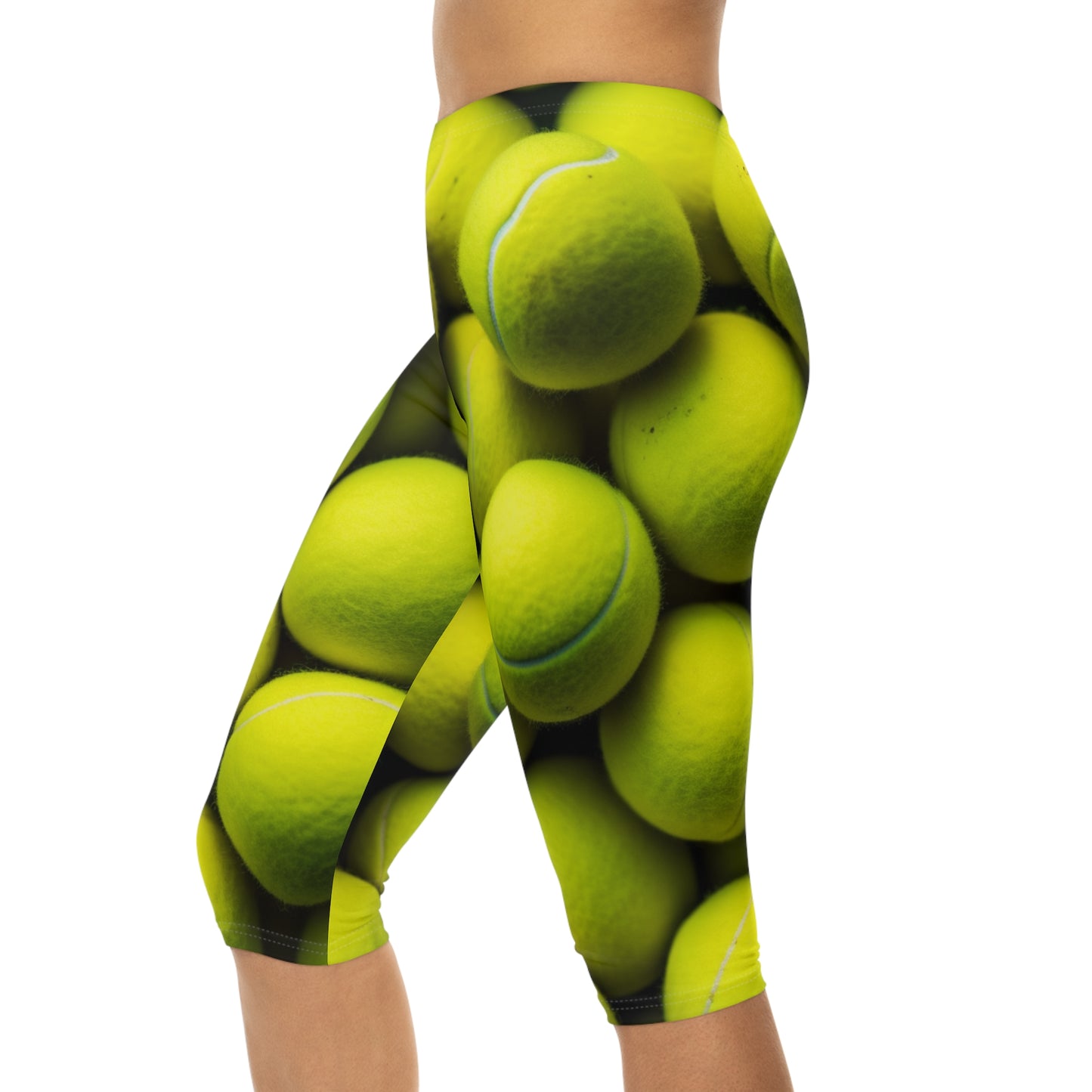 Tennis Ball Sport: Athlete Court Action, Rally & Serve - Women’s Capri Leggings (AOP)