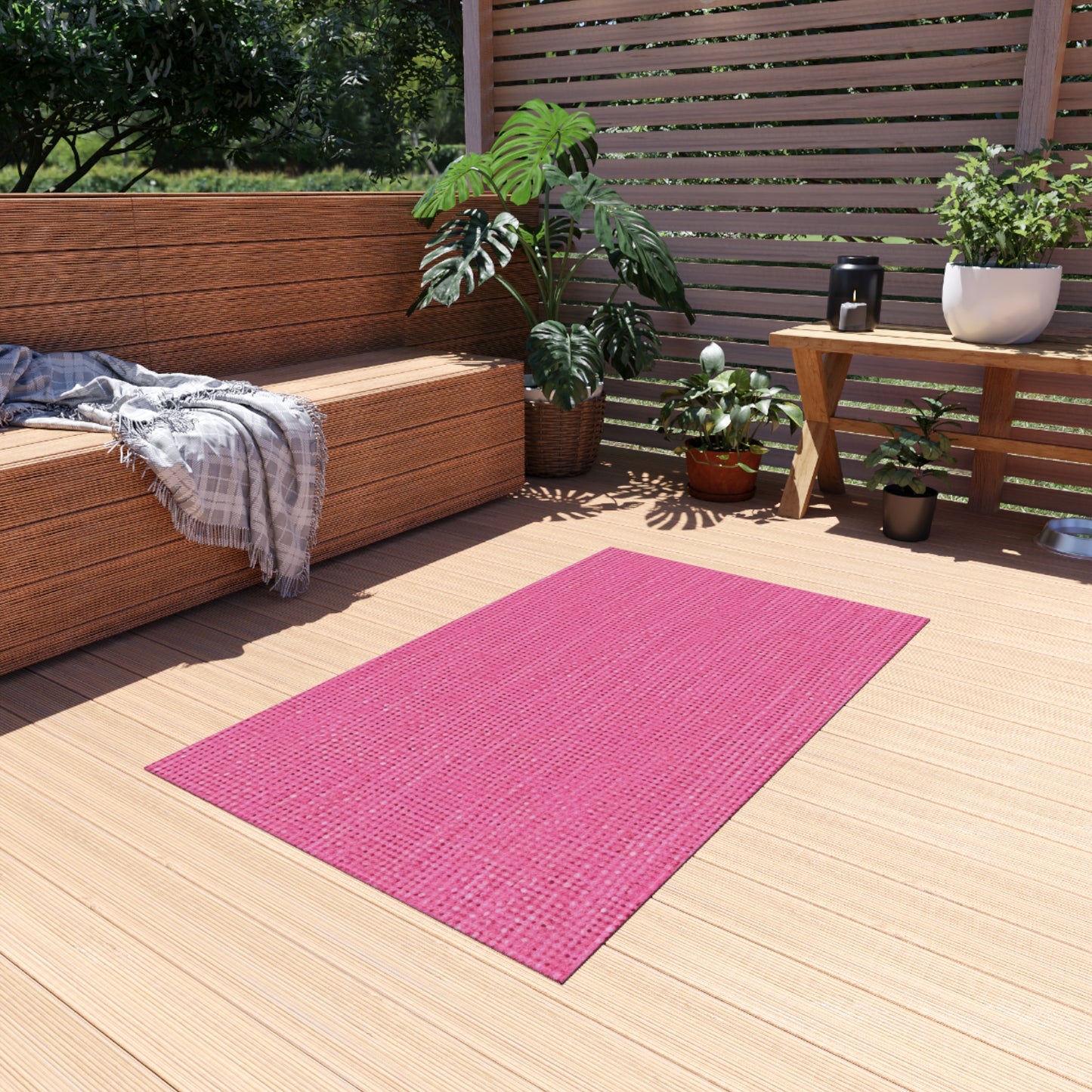 Doll-Like Pink Denim Designer Fabric Style - Outdoor Rug