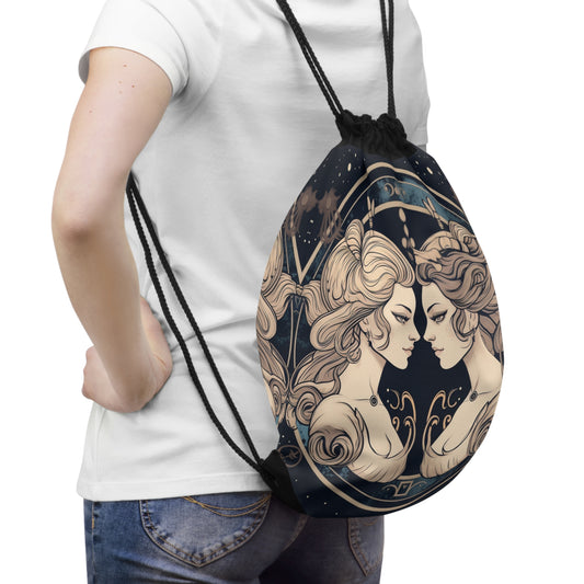 Duality of Gemini - Expressive Twins Zodiac Astrology - Drawstring Bag