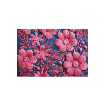 Denim Blue Doll Pink Floral Embroidery Style Fabric Flowers - Outdoor Rug