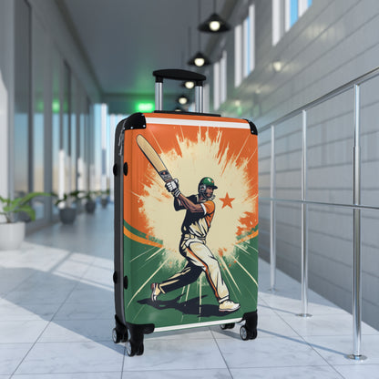 India Cricket Star: Batsman With Willow Bat, National Flag Style - Sport Game - Suitcase