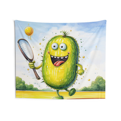 Pickleball Sport: Athletic Pickle Playing Game with Net and Paddle - Indoor Wall Tapestries