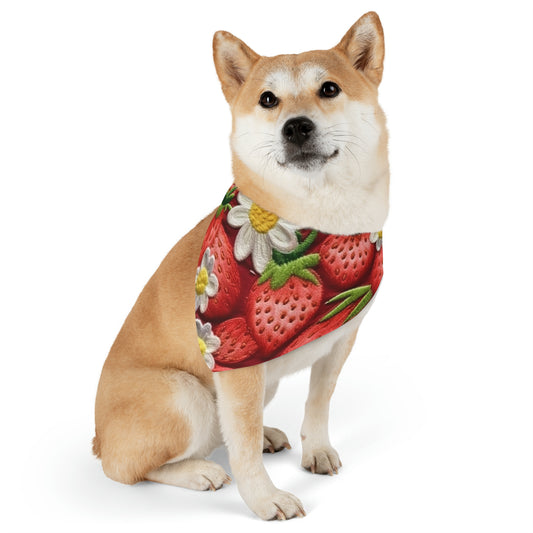 Diseño de bordado de fresas y fresas - Fruta dulce de bayas rojas frescas - Collar de bandana para mascotas 