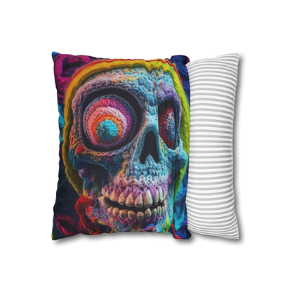 Crochet Skull Halloween Scary Horror Design - Spun Polyester Square Pillow Case