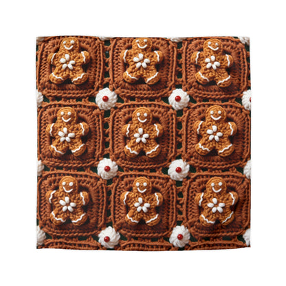 Gingerbread Man Crochet, Classic Christmas Cookie Design, Festive Yuletide Craft. Holiday Decor - Microfiber Duvet Cover