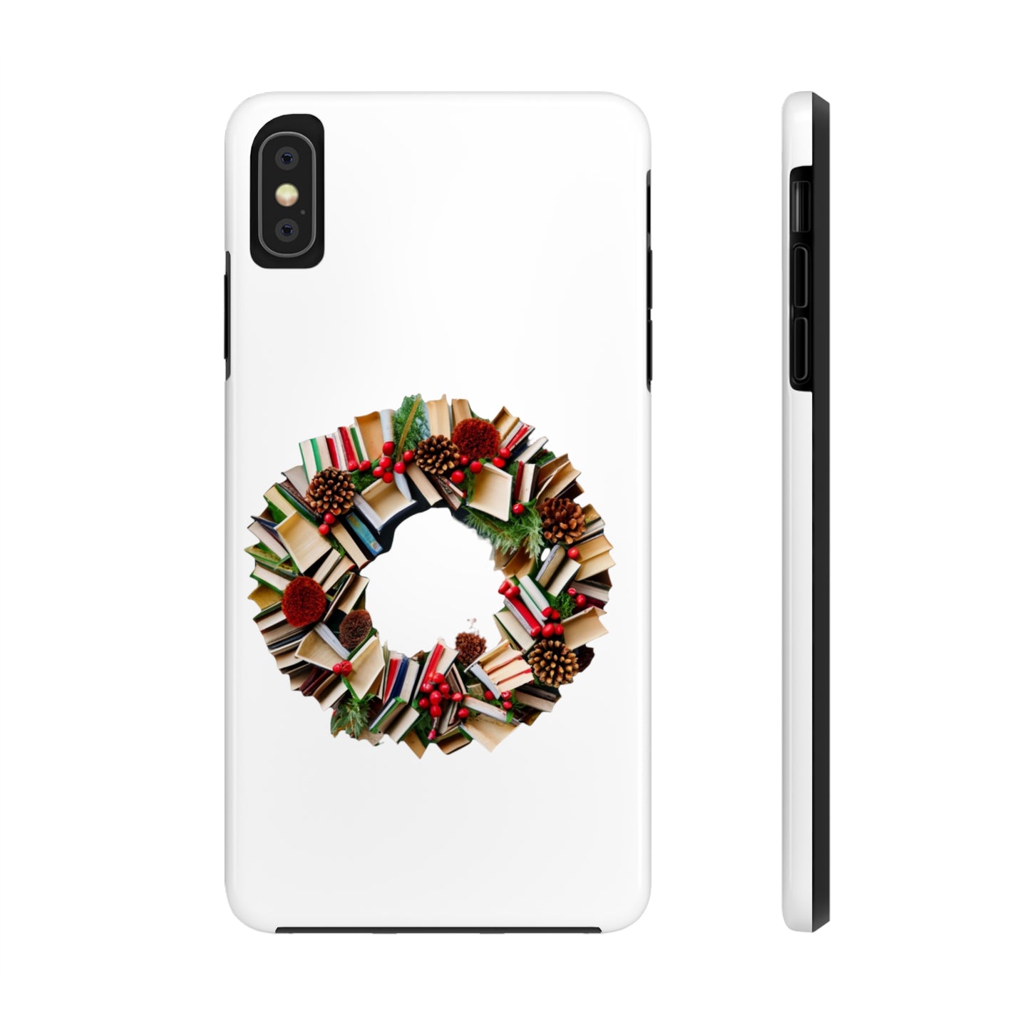 Holiday Book Wreath: Festive Literary Book Lover & Christmas Pinecone Arrangement - Tough Phone Cases