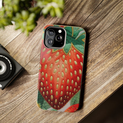 Berry Delight: Sun-Kissed Strawberries Fields Meet Embroidered Style Strawberry Patterns - Tough Phone Cases