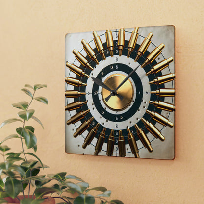 Reloj de pared acrílico con bala y cilindro de revólver, reloj de precisión de tirador, decoración de pared para amantes de las armas, reloj estético de campo de tiro 