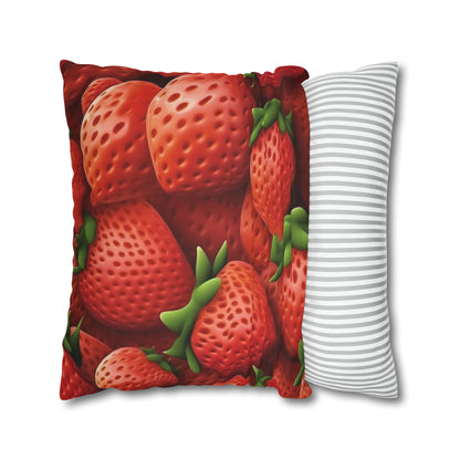 Garden Strawberries- Wild Sweet Gourmet - Farm Growing Ripe Red Fruit -Spun Polyester Square Pillow Case