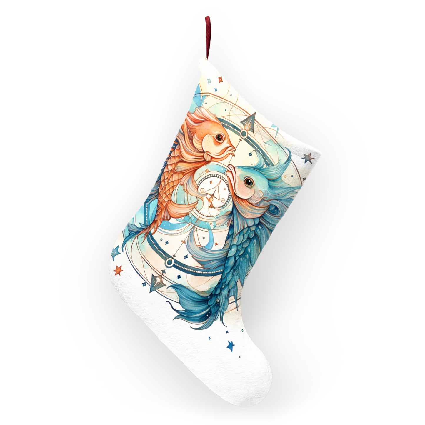 Pisces Zodiac Horoscope - Starry Watercolor & Ink, Hyper-Detailed Fish - Christmas Stockings