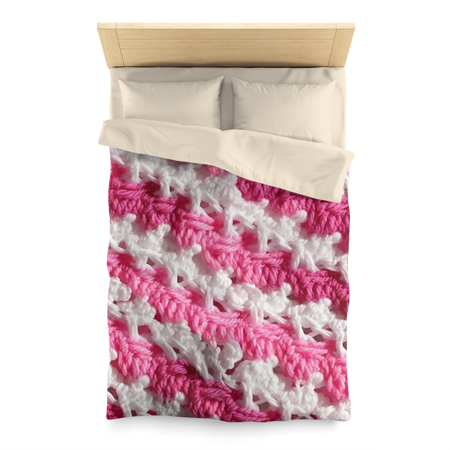 Hot Pink & White Knit, Vibrant Yarn Blend, Modern Chic Texture - Microfiber Duvet Cover