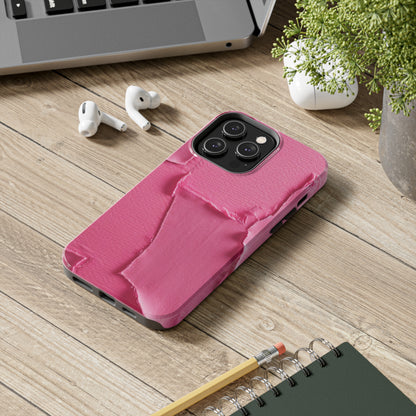 Distressed Neon Pink: Edgy, Ripped Denim-Inspired Doll Fabric - Tough Phone Cases