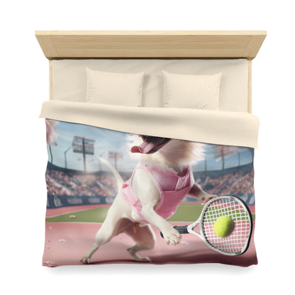 Chihuahua Tennis Ace: Dog Pink Outfit, Court Atheletic Sport Game - Microfiber Duvet Cover