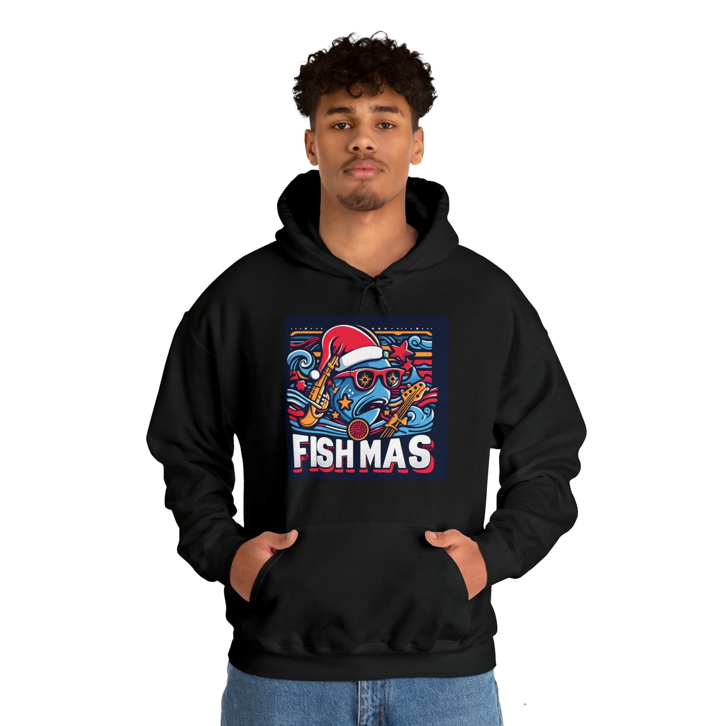 Funky Fishmas Christmas Festivity - Extravagancia de pesca navideña - Sudadera con capucha unisex Heavy Blend™