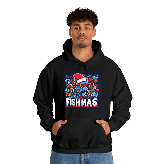 Funky Fishmas Christmas Festivity - Holiday Fishing Extravaganza - Unisex Heavy Blend™ Hooded Sweatshirt
