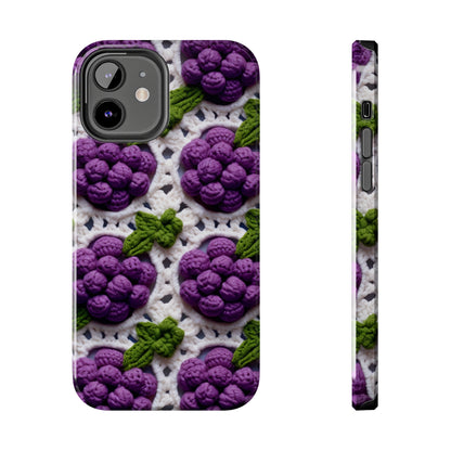 Crochet Grapes Pattern - Granny Square Design - Fresh Fruit Pick - Orchard Purple Snack Food - Tough Phone Cases