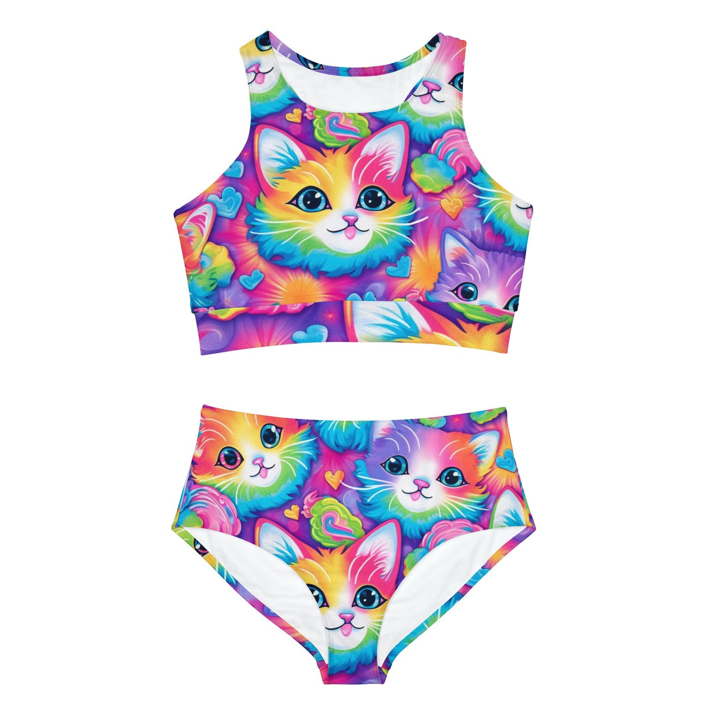 Happy Kitten & Cat Design - Vivid, Colorful & Eye-Catching - Sporty Bikini Set (AOP)