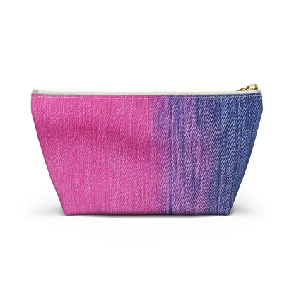 Dual Delight: Half-and-Half Pink & Blue Denim Daydream - Accessory Pouch w T-bottom