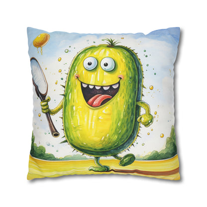 Pickleball Sport: Athletic Pickle Playing Game with Net and Paddle - Spun Polyester Square Pillow Case