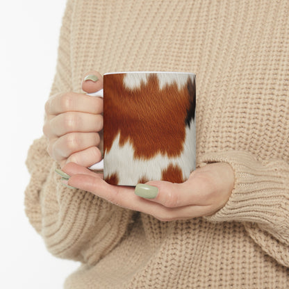 Hair Cowhide Leather Natural Design Tough Durable Rugged Style - Ceramic Mug 11oz