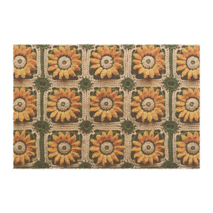 Sunflower Crochet Elegance, Granny Square Design, Radiant Floral Motif. Bring the Warmth of Sunflowers to Your Space - Door Coir Mat