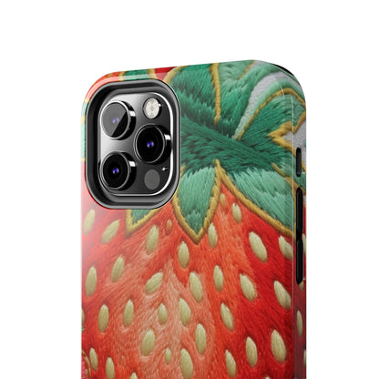 Berry Delight: Sun-Kissed Strawberries Fields Meet Embroidered Style Strawberry Patterns - Tough Phone Cases