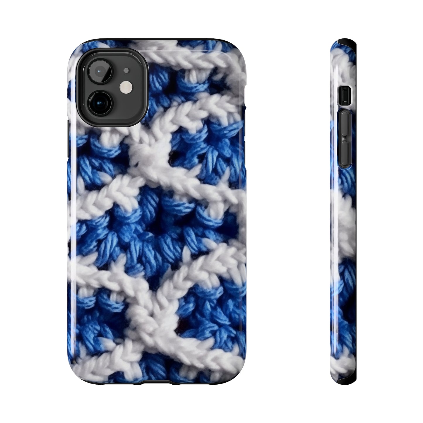 Blueberry Blue Crochet, White Accents, Classic Textured Pattern - Tough Phone Cases