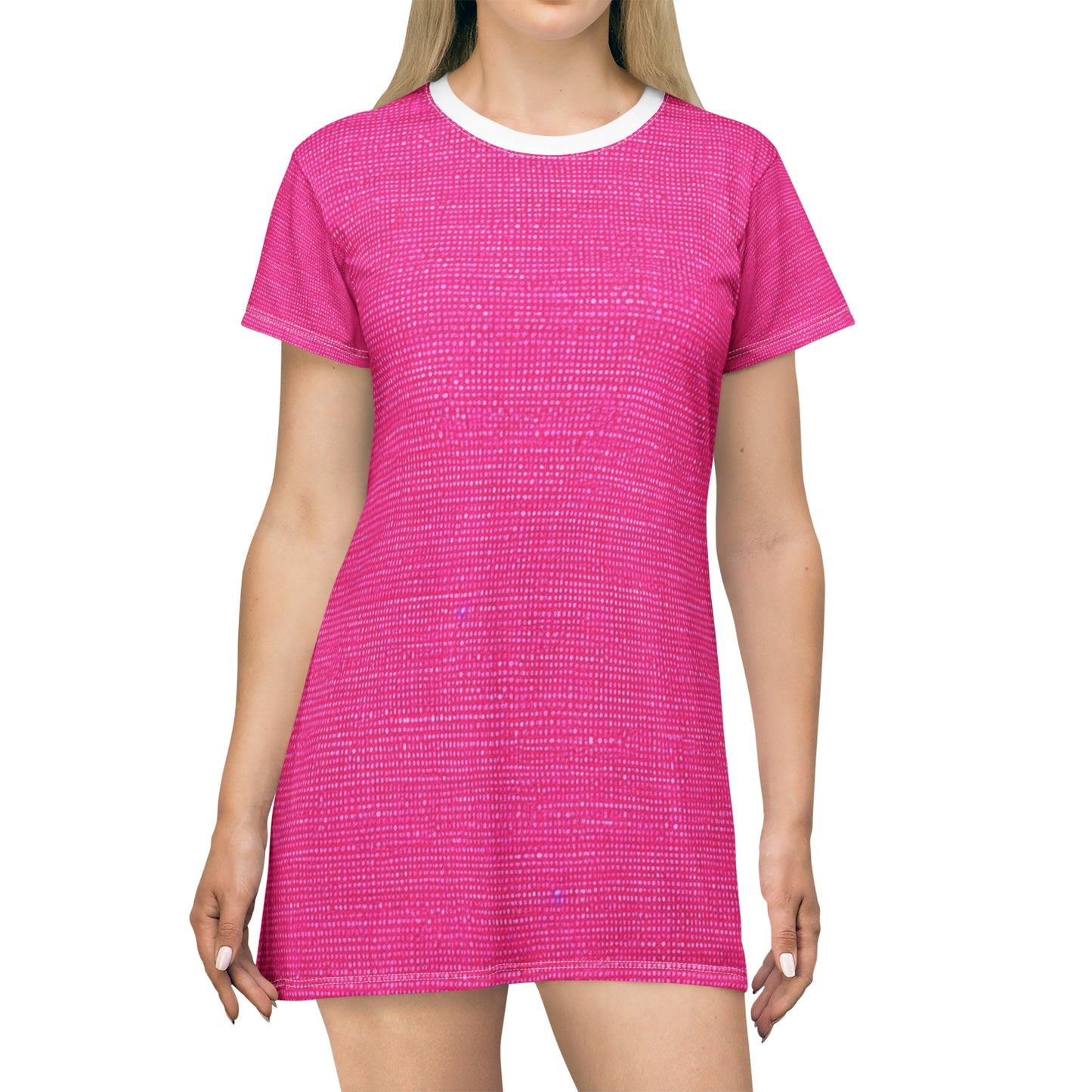 Hot Neon Pink Doll Like: Denim-Inspired, Bold & Bright Fabric - T-Shirt Dress (AOP)