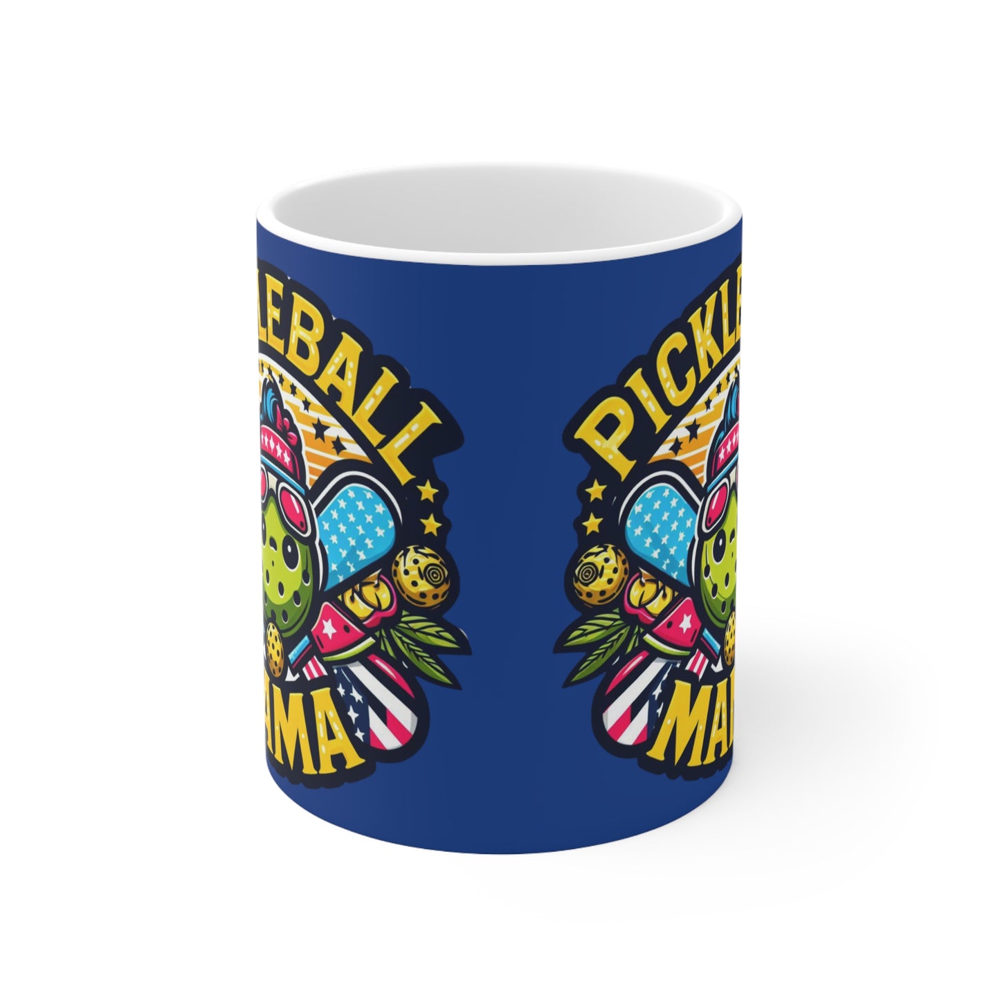 Pickleball Mama - Patriotic Sporty, Star-Spangled Athletic Graphic, Fun Pickleball Enthusiast - Ceramic Mug 11oz