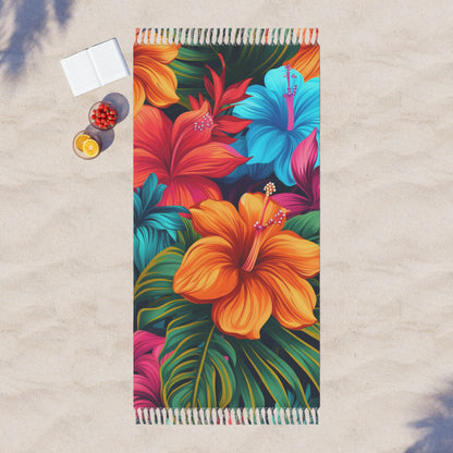 Tela De Playa Boho Diseño de patrón floral tropical de inspiración hawaiana