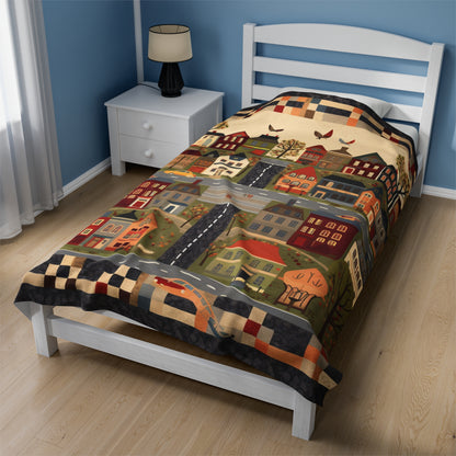 Home Town Quilt Design - Velveteen Plush Blanket