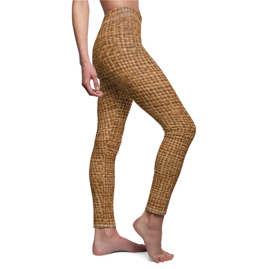 Brown Light Chocolate: Denim-Inspired Elegant Fabric - Women's Cut & Sew Casual Leggings (AOP)