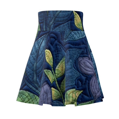 Floral Embroidery Blue: Denim-Inspired, Artisan-Crafted Flower Design - Women's Skater Skirt (AOP)