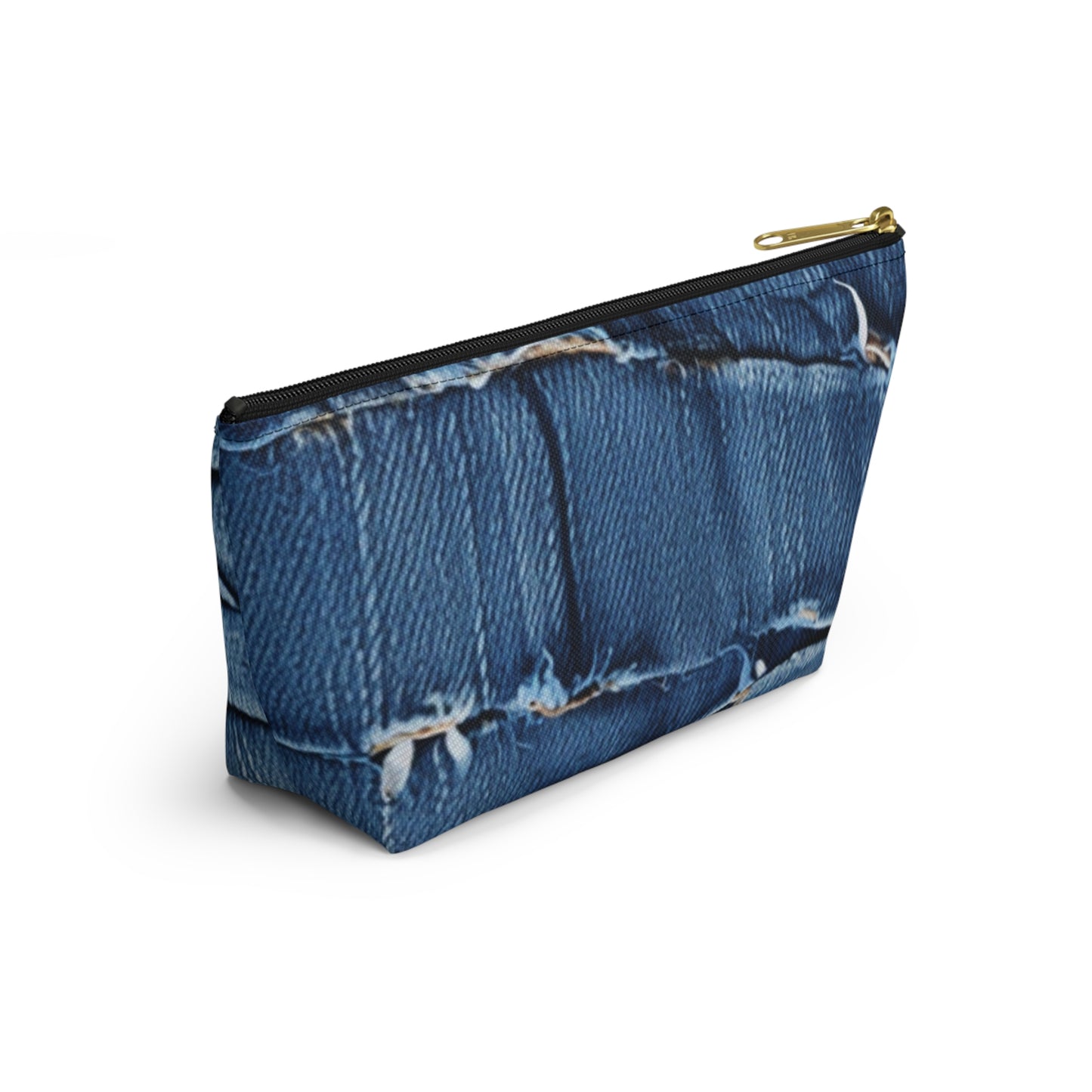 Midnight Blue Distressed Denim: Rugged, Torn & Stylish Design - Accessory Pouch w T-bottom