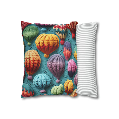 Crochet Hot Air Balloons Sky Travel Transport Scenic Style - Spun Polyester Square Pillow Case