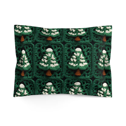 Ganchillo de árboles de Navidad de hoja perenne, artesanía navideña de pino festivo, bosque navideño, invierno - funda de almohada de microfibra