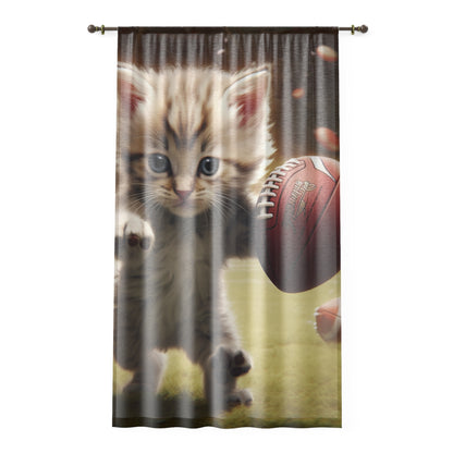 Football Kitty Fantasy: Feline Cat American Sport Quarterback - Window Curtain