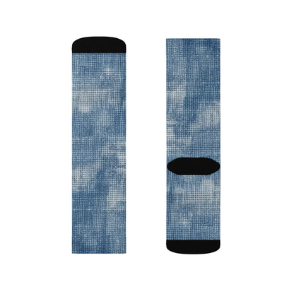 Faded Blue Washed-Out: Denim-Inspired, Style Fabric - Sublimation Socks