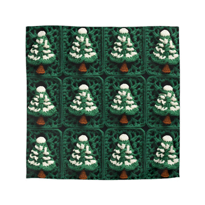 Evergreen Christmas Trees Crochet, Festive Pine Tree Holiday Craft, Yuletide Forest, Winter - Microfiber Duvet Cover