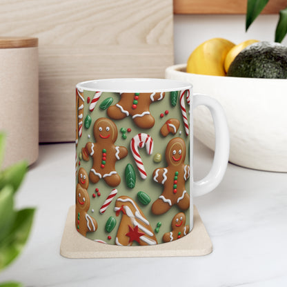 Gingerbread Man Christmas Cookie - Tree - Candy Cane - Ceramic Mug 11oz