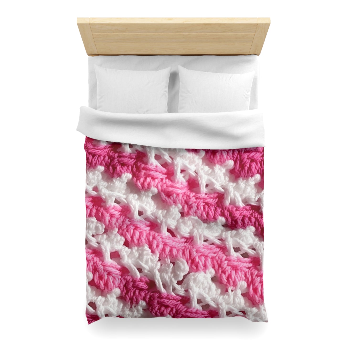 Hot Pink & White Knit, Vibrant Yarn Blend, Modern Chic Texture - Microfiber Duvet Cover