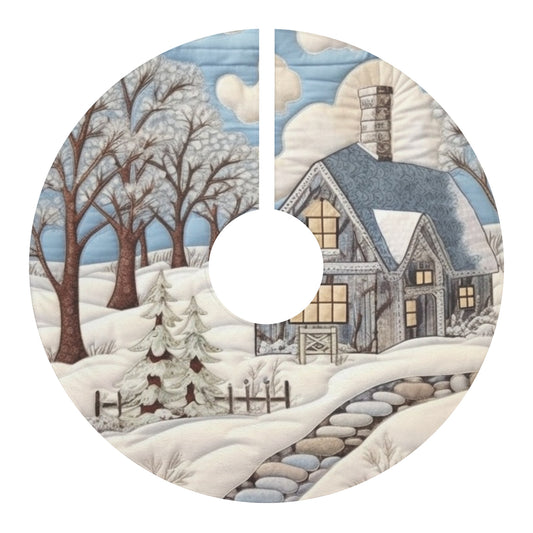 Rustic Snow House - Stone Walkway - Cottagecore Winter Bliss - Nostalgic Charm - Snowy Retreat Decor - Christmas Tree Skirts