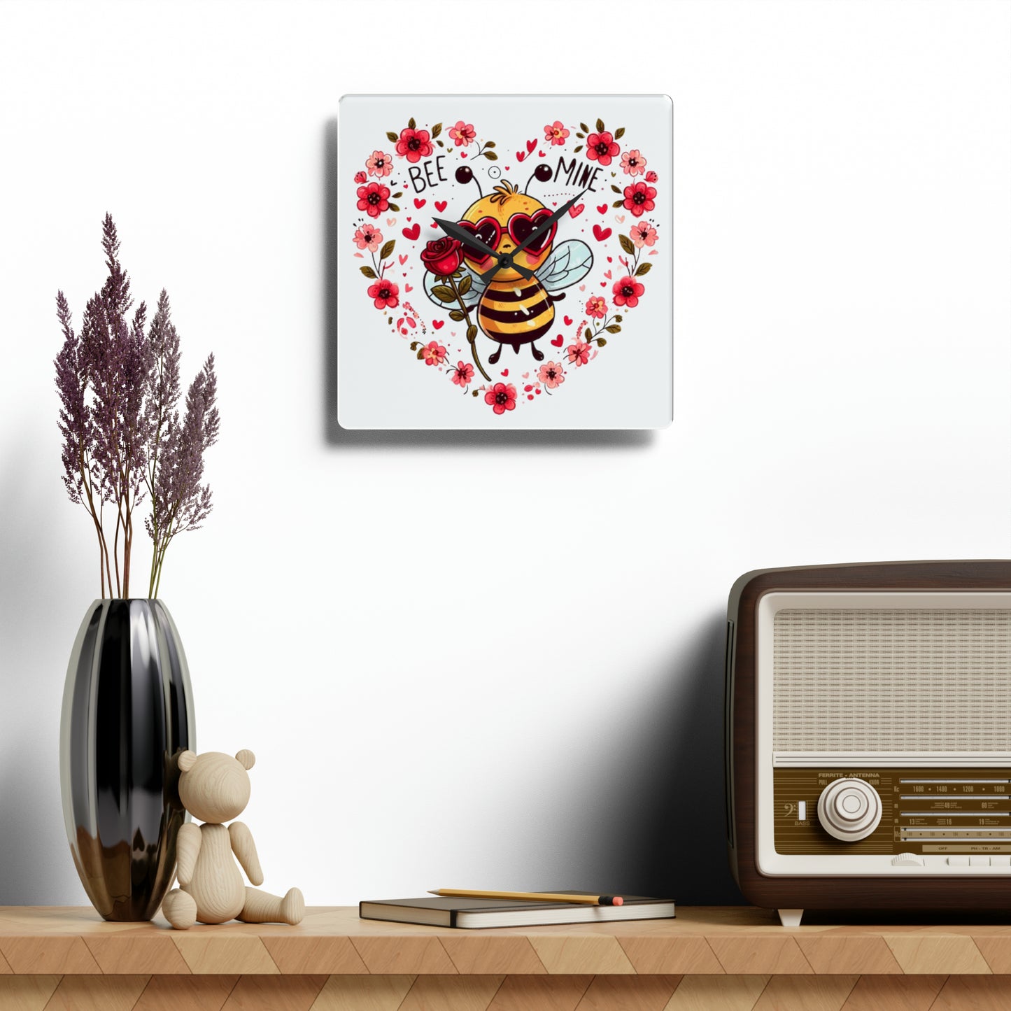 Bee Mine Valentine Heart - Acrylic Wall Clock