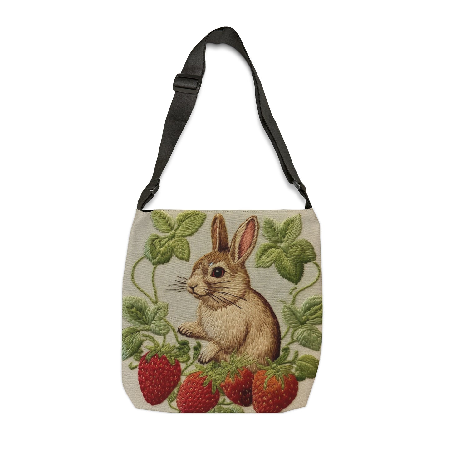 Strawberry Bunny Rabit - Embroidery Style - Strawberries Fruit Munchies - Easter Gift - Adjustable Tote Bag (AOP)