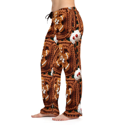 Gingerbread Man Crochet, Classic Christmas Cookie Design, Festive Yuletide Craft. Holiday Decor - Women's Pajama Pants (AOP)