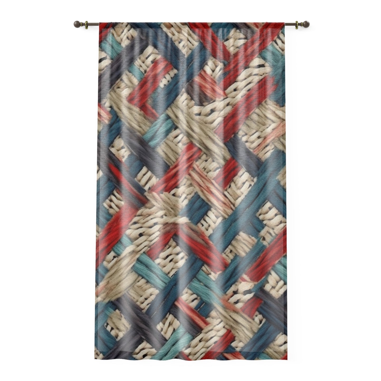 Colorful Yarn Knot: Denim-Inspired Fabric in Red, White, Light Blue - Window Curtain