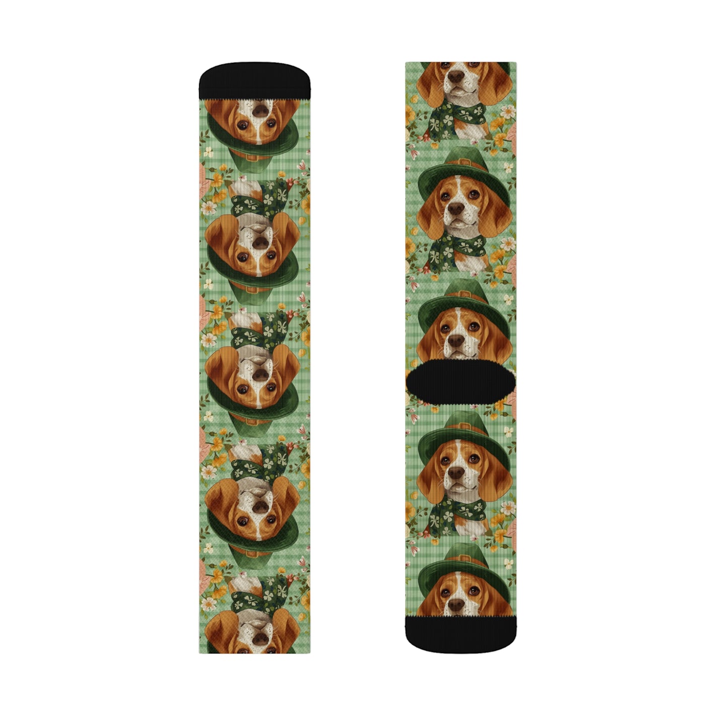 Leprechaun Day, Puppy Beagle Dog, Sublimation Socks