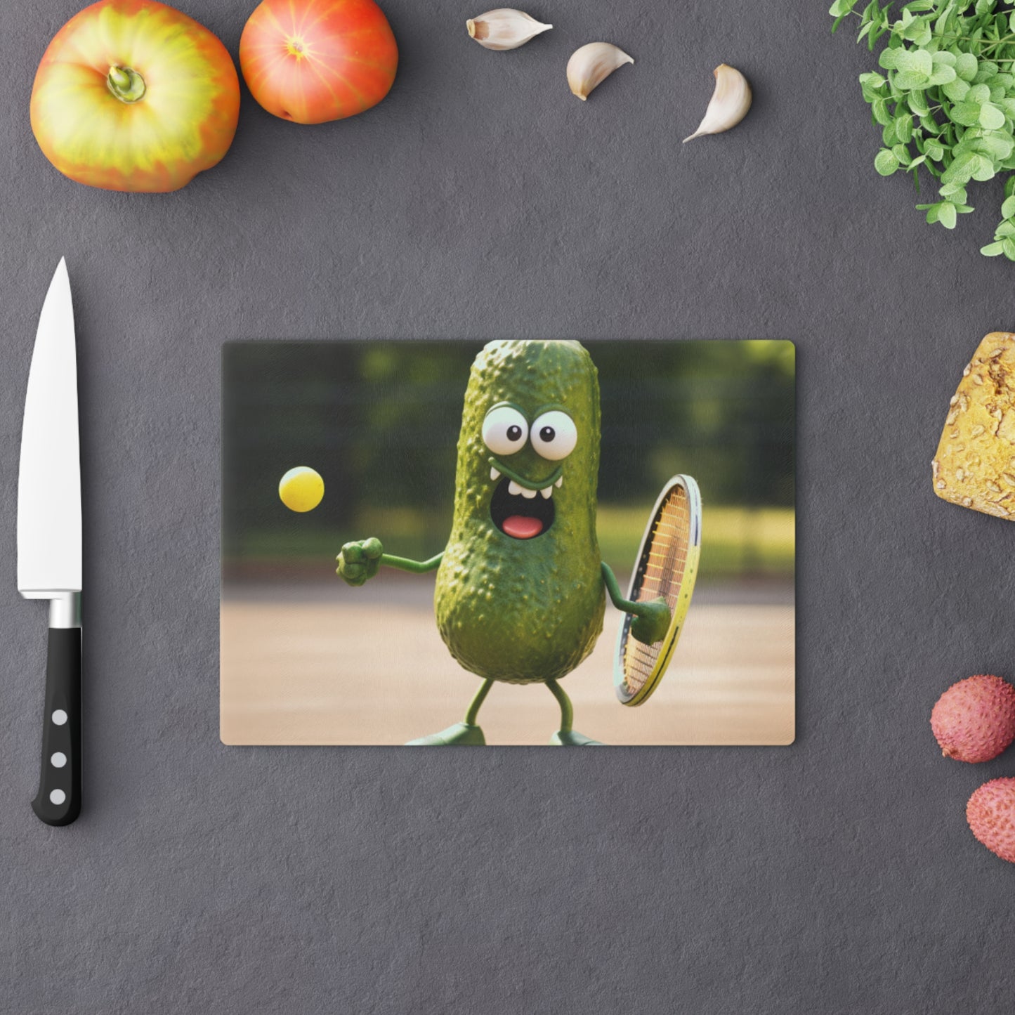 Pickle Playing Pickleball: Serve, Paddle, Game - Court Sport - Cutting Board